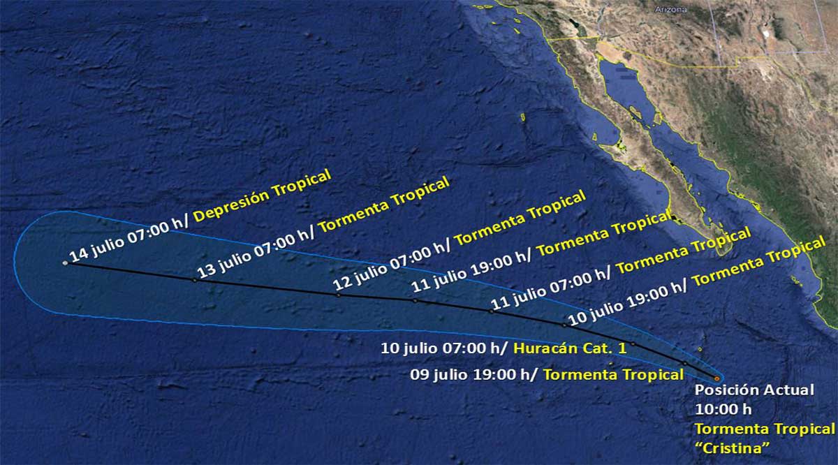 La tormenta tropical “Cristina” se ubica a 610 kilómetros de CSL