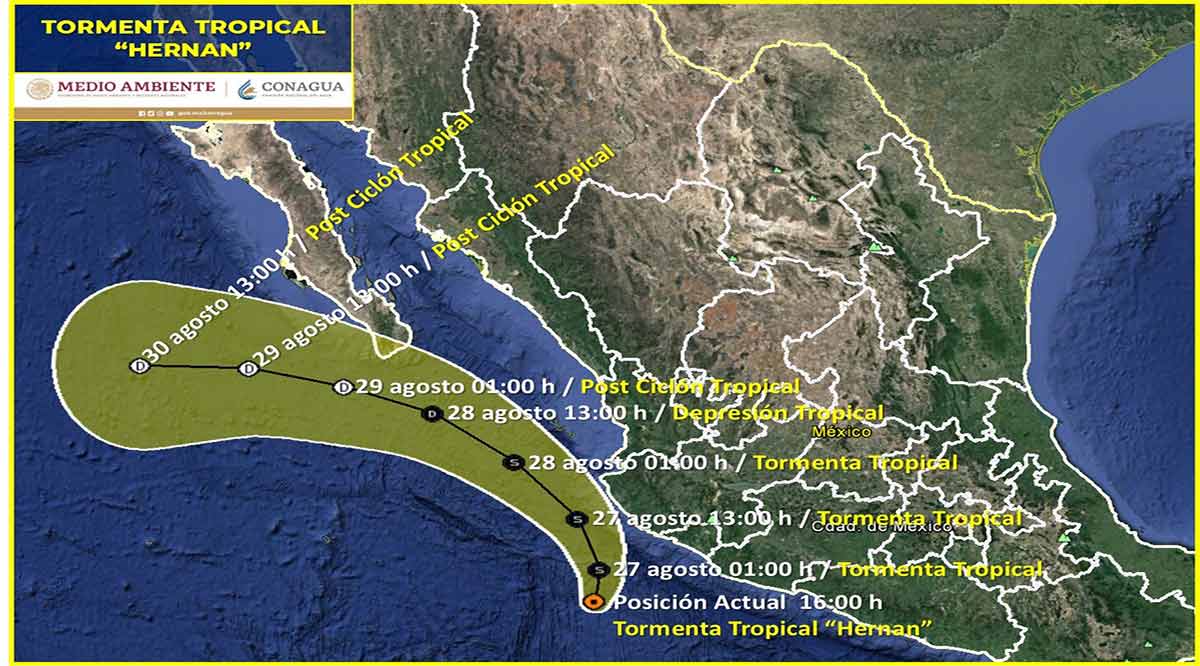 Pasa depresión tropical “Trece-E” a tormenta tropical “Hernán”