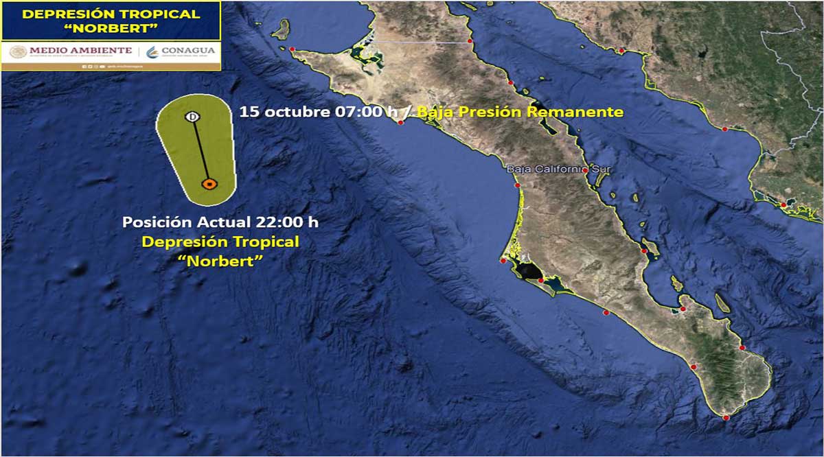 La depresión tropical “Norbert” se ubica a 240 km de Punta Eugenia