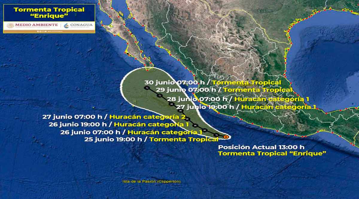 Aumenta la tormenta tropical “Enrique” la fuerza de sus vientos y rachas