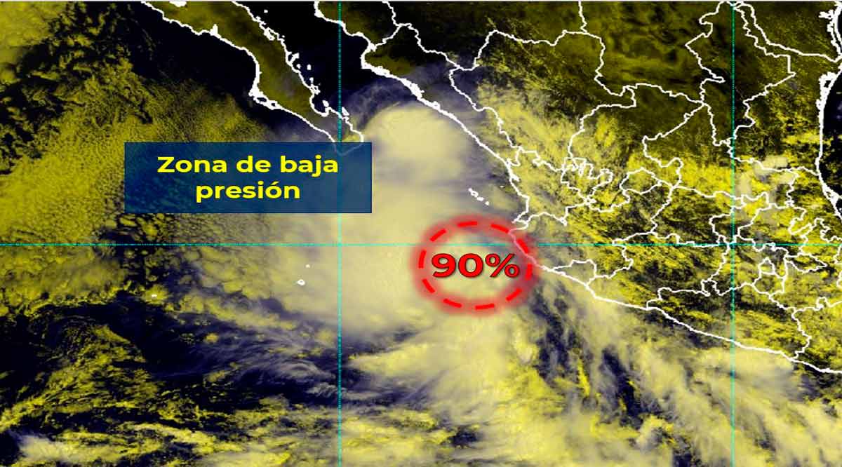 Incrementa zona de baja presión a 90% de probabilidad para desarrollo ciclónico