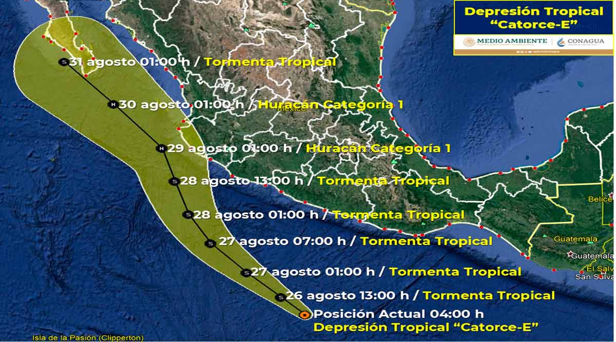 Se convertiría hoy la depresión tropical “Catorce E” en tormenta tropical