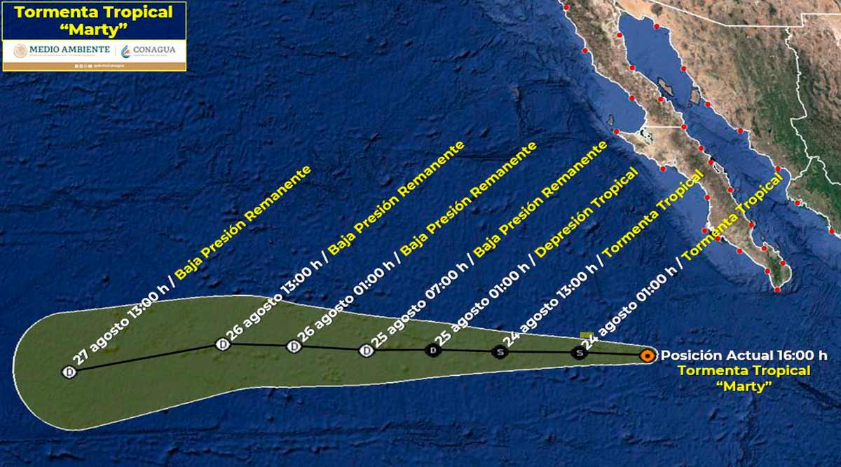 Se aleja la tormenta tropical “Marty” a 485 km de CSL