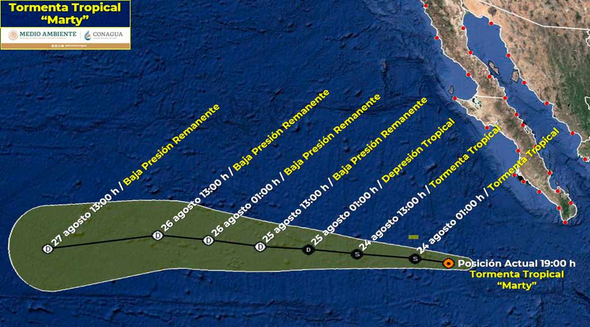 Se interna en el Pacífico la tormenta tropical “Marty”