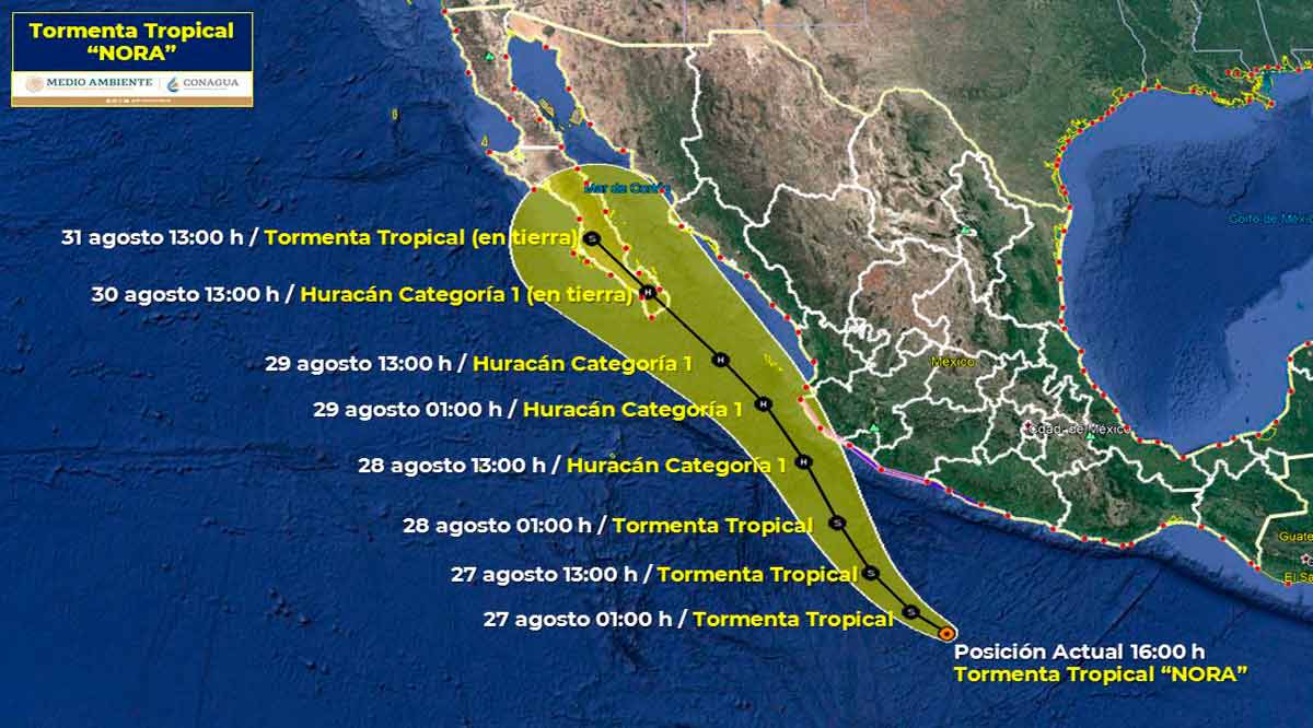 Sigue avanzando la tormenta tropical “Nora” rumbo a BCS
