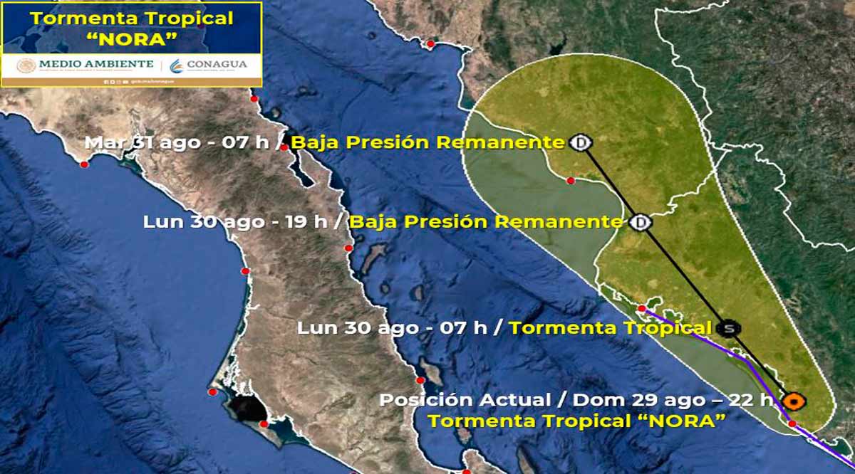 La tormenta tropical “Nora” se localiza en tierra sobre el noroeste de Sinaloa