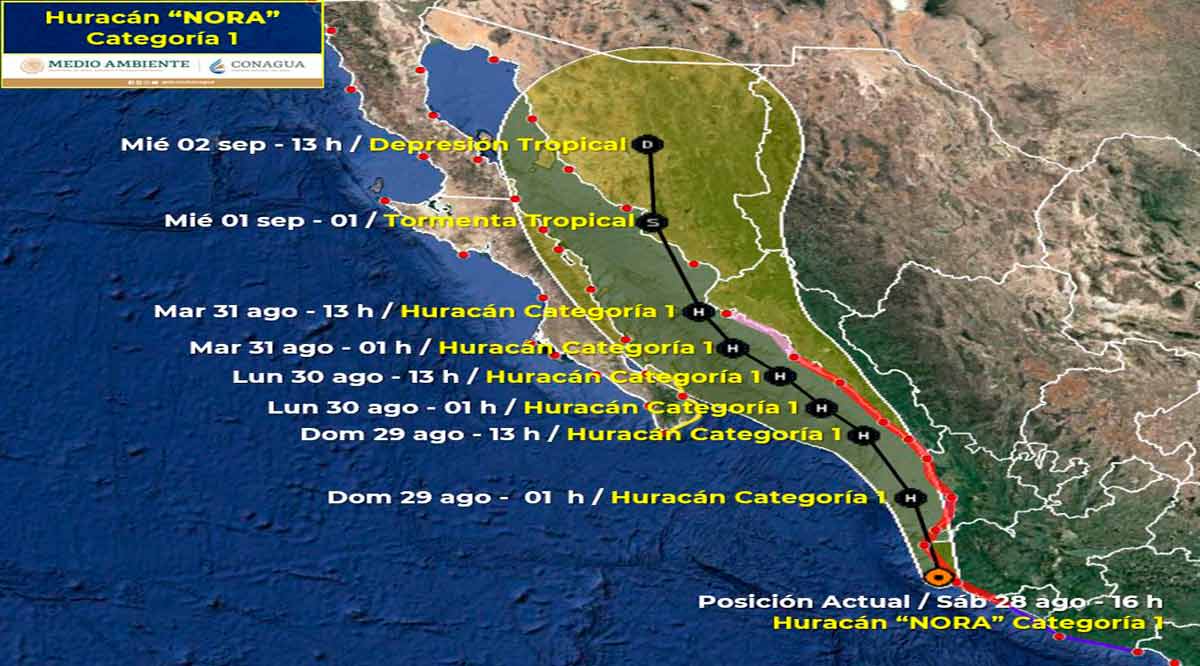 Se desplaza el huracán “Nora” paralelo y bordeando costas de Nayarit