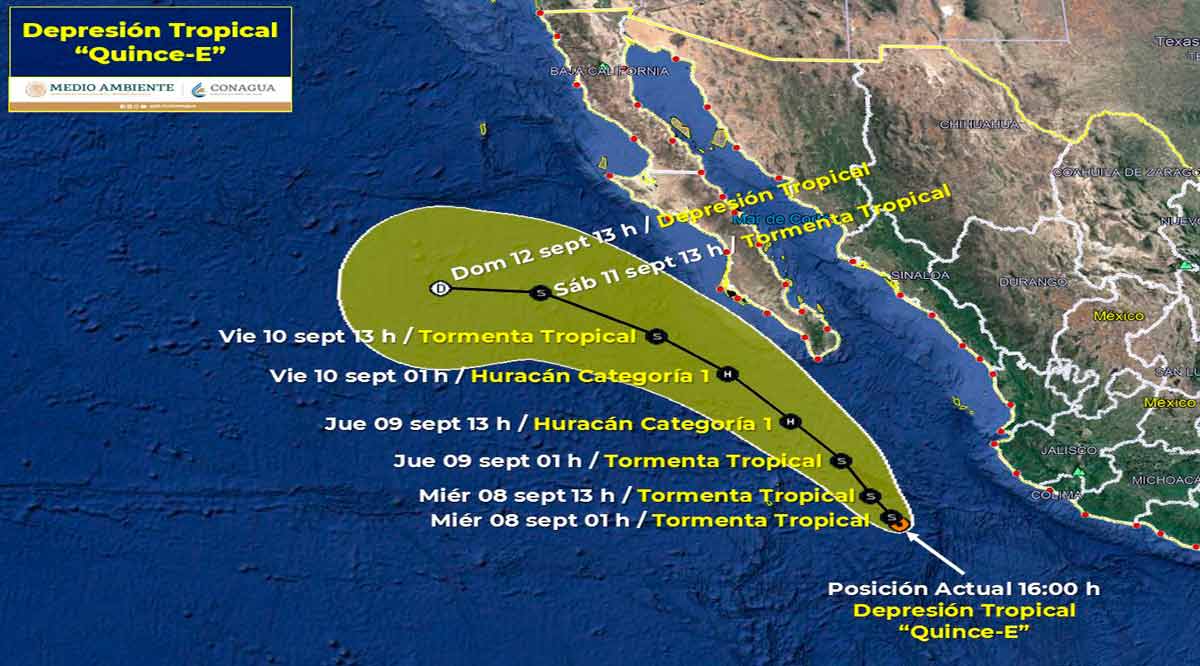 Depresión tropical 15-E a 560 km de CSL