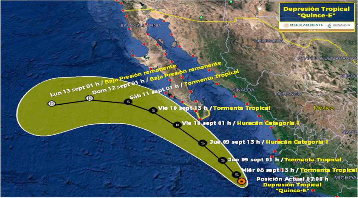 Se ubica a 540 km de CSL la depresión tropical 15-E