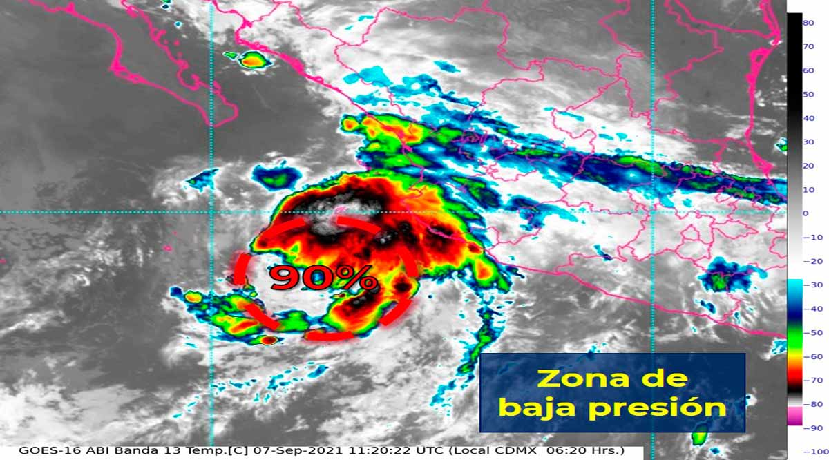 Zona de baja presión tiene 90% de probabilidad para desarrollo ciclónico en el Pacífico