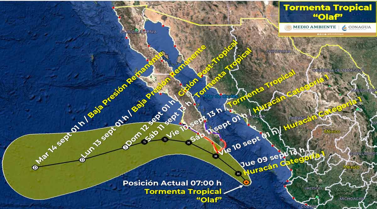 Se ubica a 300 km de CSL la tormenta tropical “Olaf”