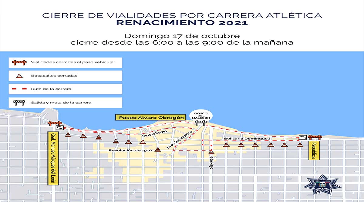 Cerrarán calles del malecón de La Paz por carrera atlética