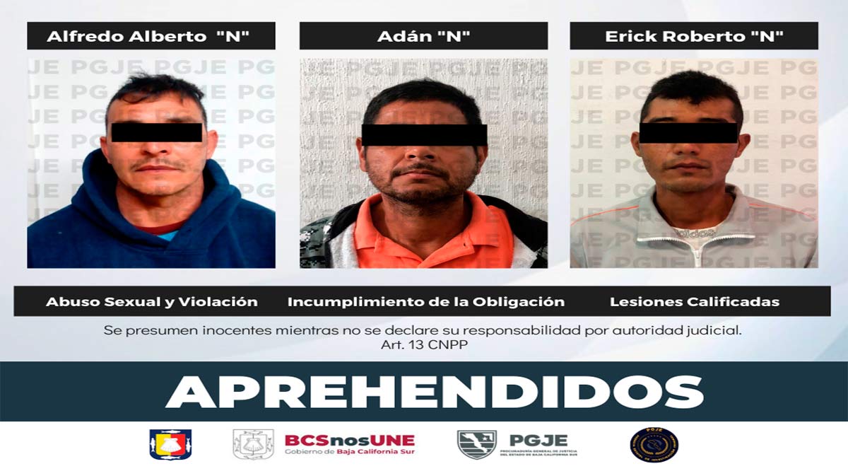 Detuvieron a 3 sujetos por diversos delitos en Los Cabos y Mulegé
