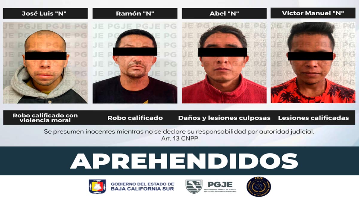 Aprehenden a 4 por la comisión de diversos delitos en La Paz y Los Cabos
