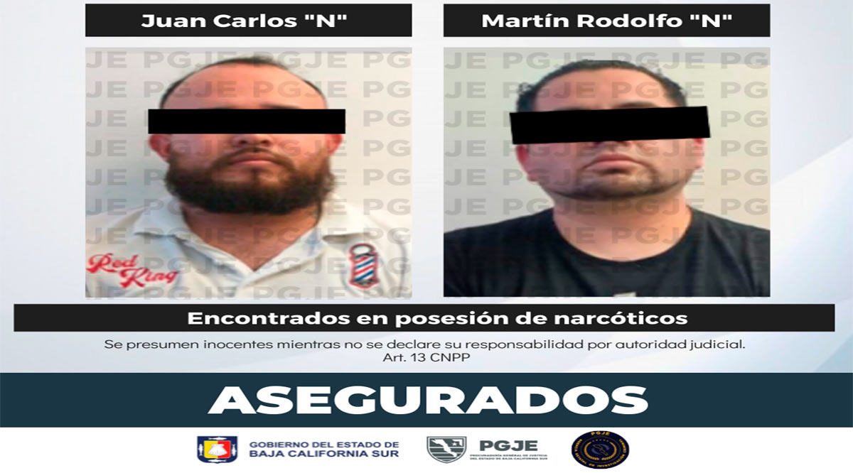 Capturan a par de sujetos con 62 dosis de narcóticos y un vehículo en La Paz