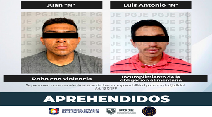 Aprehenden a 2 sujetos en La Paz y Mulegé