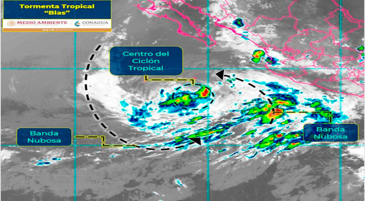 Bandas nubosas de la tormenta tropical “Blas” producirán chubascos en BCS; se ubica a 575 km de CSL  