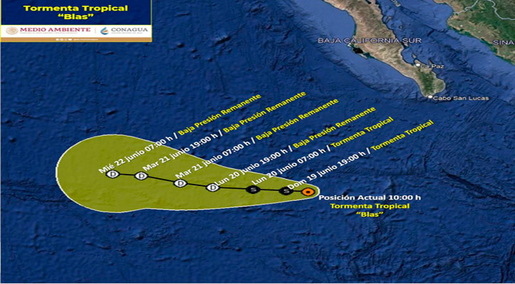 Se aleja la tormenta tropical “Blas” de las costas nacionales; está a 540 km al suroeste de CSL  