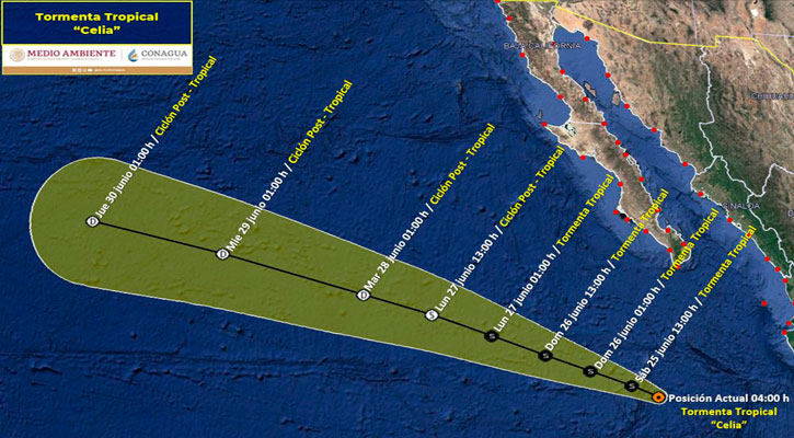 Se localiza la tormenta tropical “Celia” a 545 km de CSL
