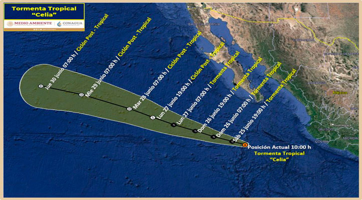 Se ubica la tormenta tropical “Celia” a 500 km de CSL