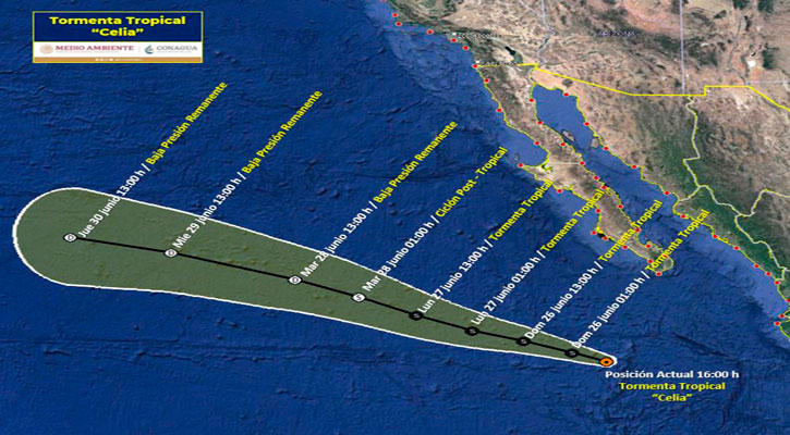 Se ubica la tormenta tropical “Celia” a 510 km de CSL