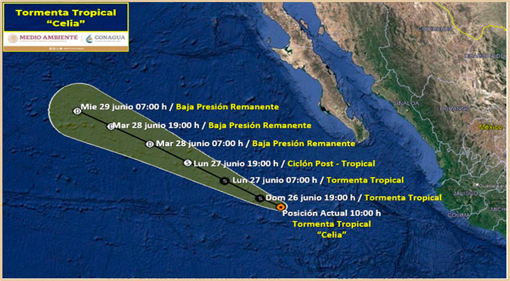 Se ubica la tormenta tropical “Celia” a 580 km de CSL