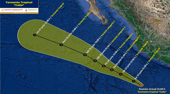 Avanza la tormenta tropical “Celia” paralela a costas del Pacífico