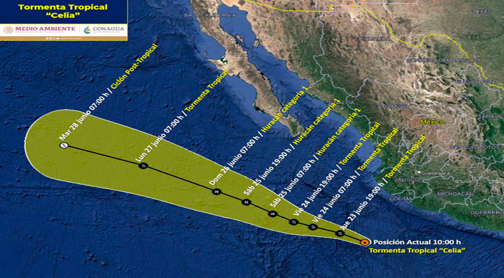 Se intensifica la tormenta tropical “Celia” paralela a costas del Pacífico