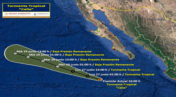 Se ubica la tormenta tropical “Celia” a 570 km de CSL
