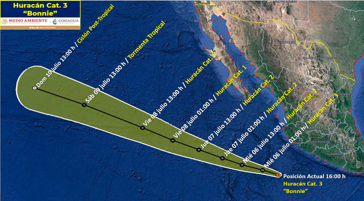 Se ubica el huracán “Bonnie” a 925 km de CSL