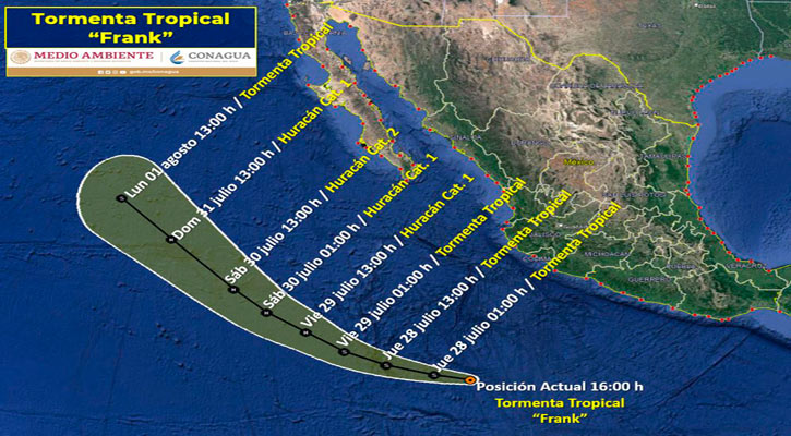 Se ubica la tormenta tropical “Frank” a 1,200 km de CSL