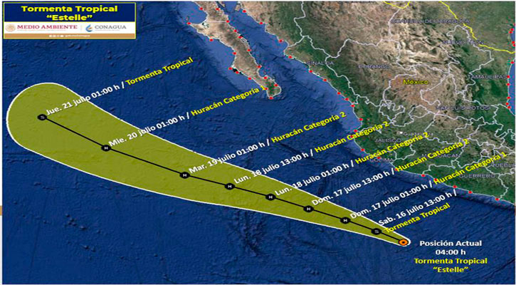 Mantiene la tormenta tropical “Estelle” su desplazamiento al oeste-noroeste