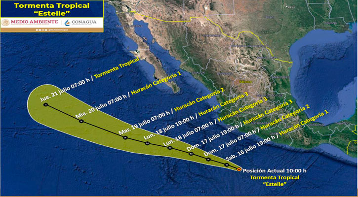 Ocasiona la tormenta tropical “Estelle” lluvias en occidente y sur del país; hoy podría convertirse en huracán