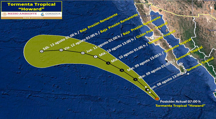 Se ubica la tormenta tropical “Howard” a 490 km de CSL  