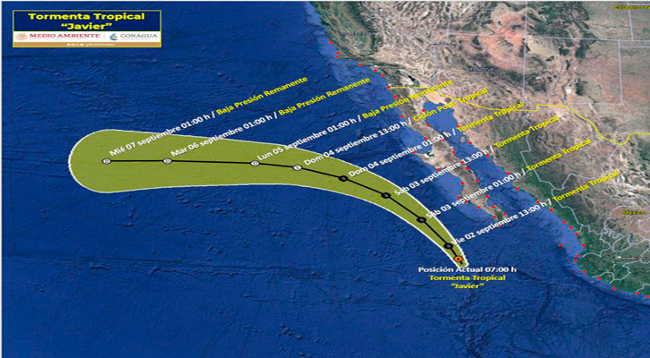 Se ubica la tormenta tropical “Javier” a 360 km de CSL
