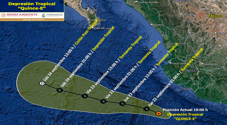 Se localiza frente a las cosas de Colima y Jalisco la depresión tropical “15-E”