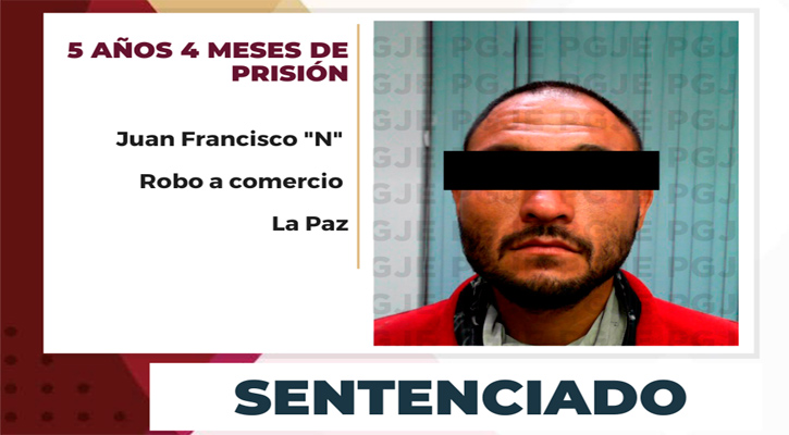 Sentencian 5.4 años de prisión a culpable de robo a comercio en La Paz