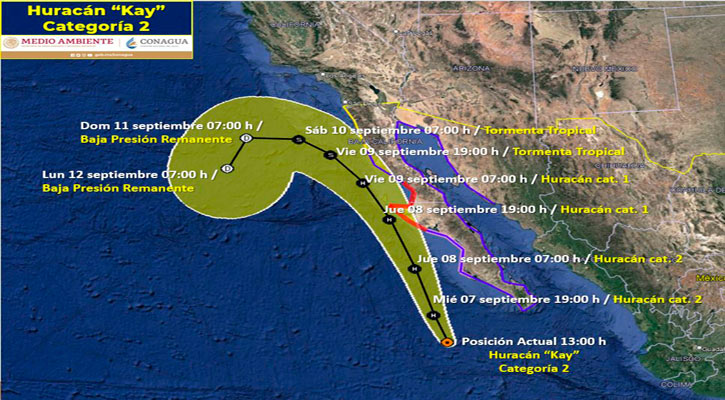 Sigue provocando lluvias y ráfagas de viento el huracán “Kay” en BCS Sigue provocando lluvias y ráfagas de viento el huracán “Kay” en BCS