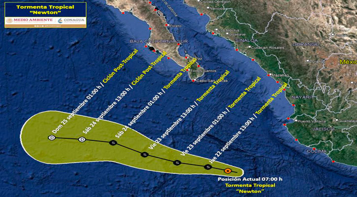 Se aleja la tormenta tropical “Newton” de costas del occidente de México; se ubica a 590 km de CSL