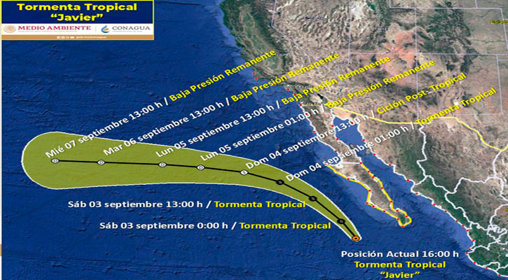 Se localiza la tormenta tropical “Javier” a 320 km de CSL