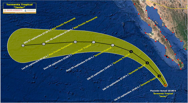 Se ubica la tormenta tropical “Javier” a 340 km de CSL