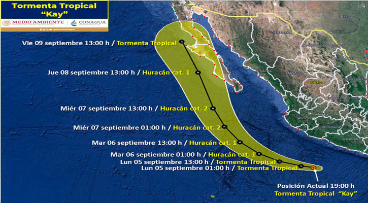 Ocasiona tormenta tropical “Kay” lluvias fuertes a intensas en occidente, centro y sur del país