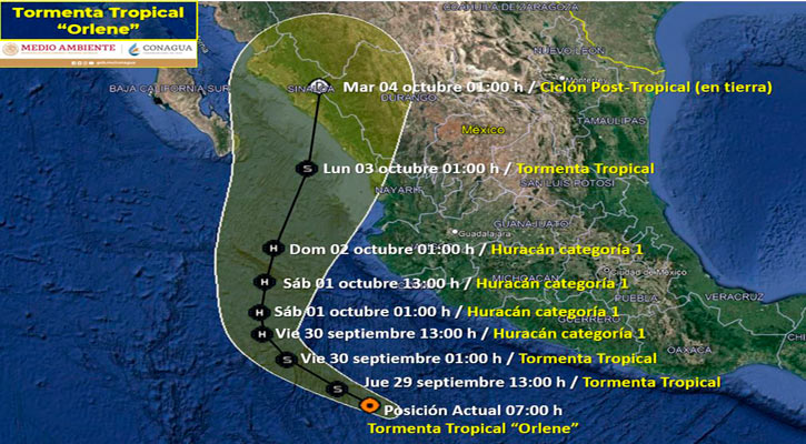 La tormenta tropical “Orlene” se localiza al sur de las costas de Colima y Jalisco
