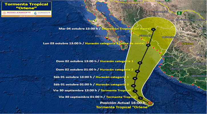Se localiza al suroeste de las costas de Jalisco y Colima la tormenta tropical “Orlene”
