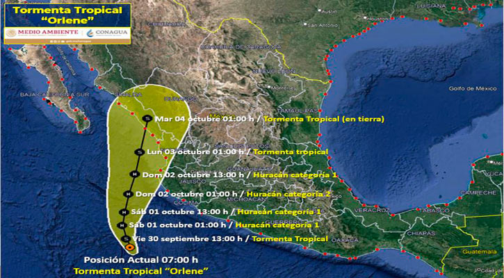 Se fortalece la tormenta tropical “Orlene” conforme se desplaza al noroeste