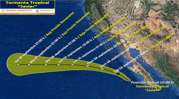 Se ubica la tormenta tropical “Javier” a 215 km de Punta Abreojos