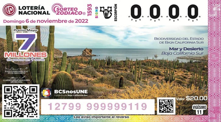 Contienen imágenes de flora y fauna de BCS los billetes del Sorteo Mayor del 6 de noviembre