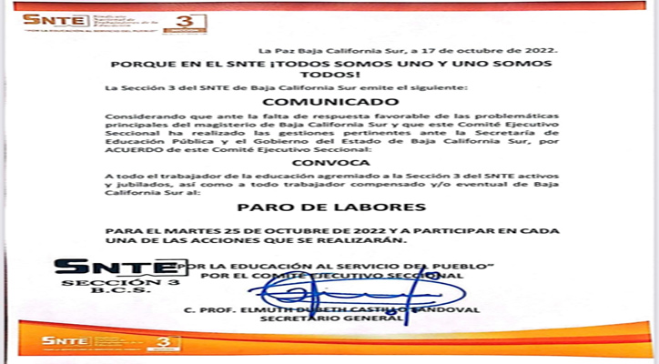 Sostiene MSC paro magisterial para este martes; Sección 3 del SNTE convoca para el 25