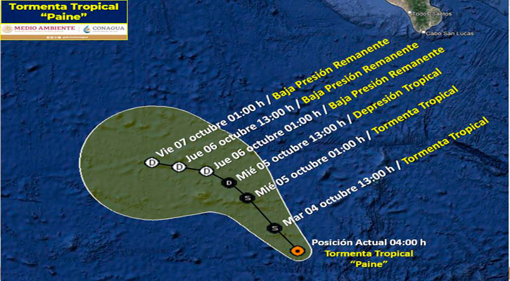 Se ubica la tormenta tropical “Paine” a 725 km de CSL