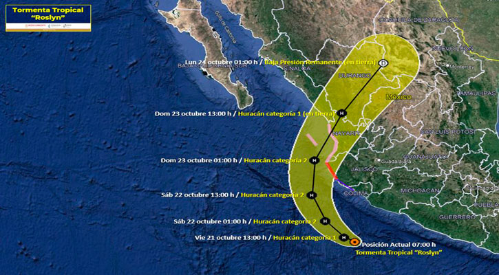 Se desplaza la tormenta tropical “Roslyn” frente a costas de Guerrero